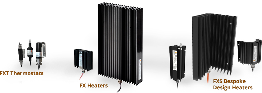 FX and custom FXS compact enclosure heaters, can be integrated with FXT thermostats